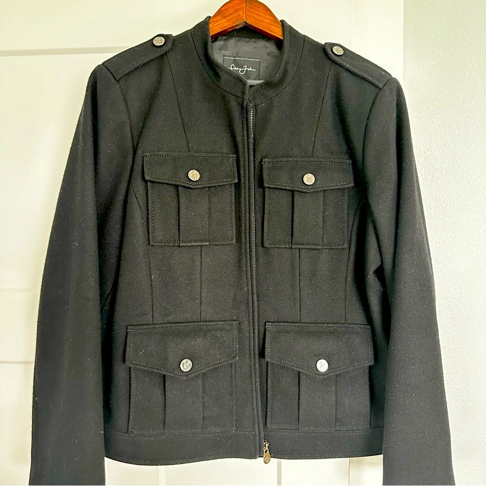 Stylish Wool Jacket-Military Style, 4 front snap pockets, shoulder details